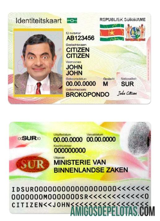 Modelo de cartão de identificação do Suriname